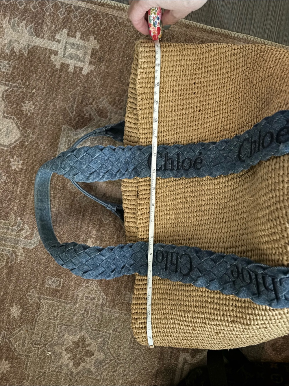 Chloé Natural Straw Tote with Navy Braided Handles - Picture 10 of 12